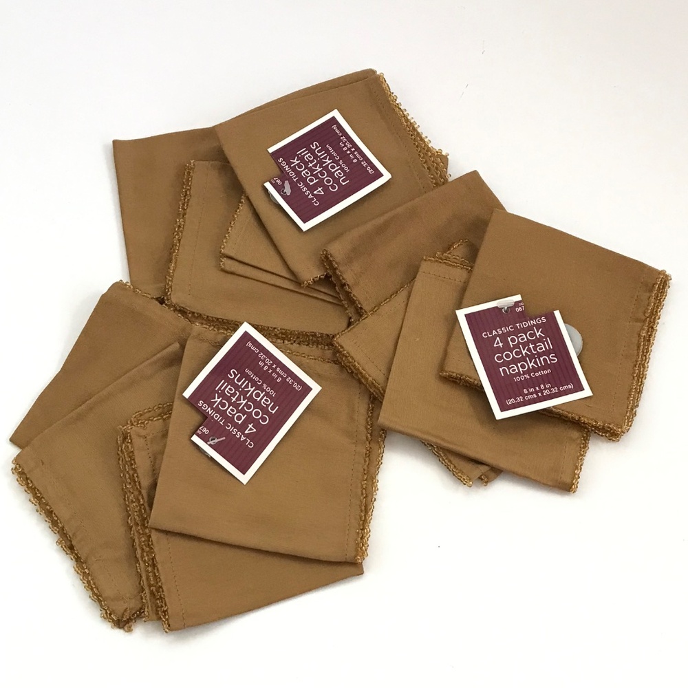 Cotton Beaded Cocktail Napkins Golden Tan Set of 12 - Picture 6 of 9